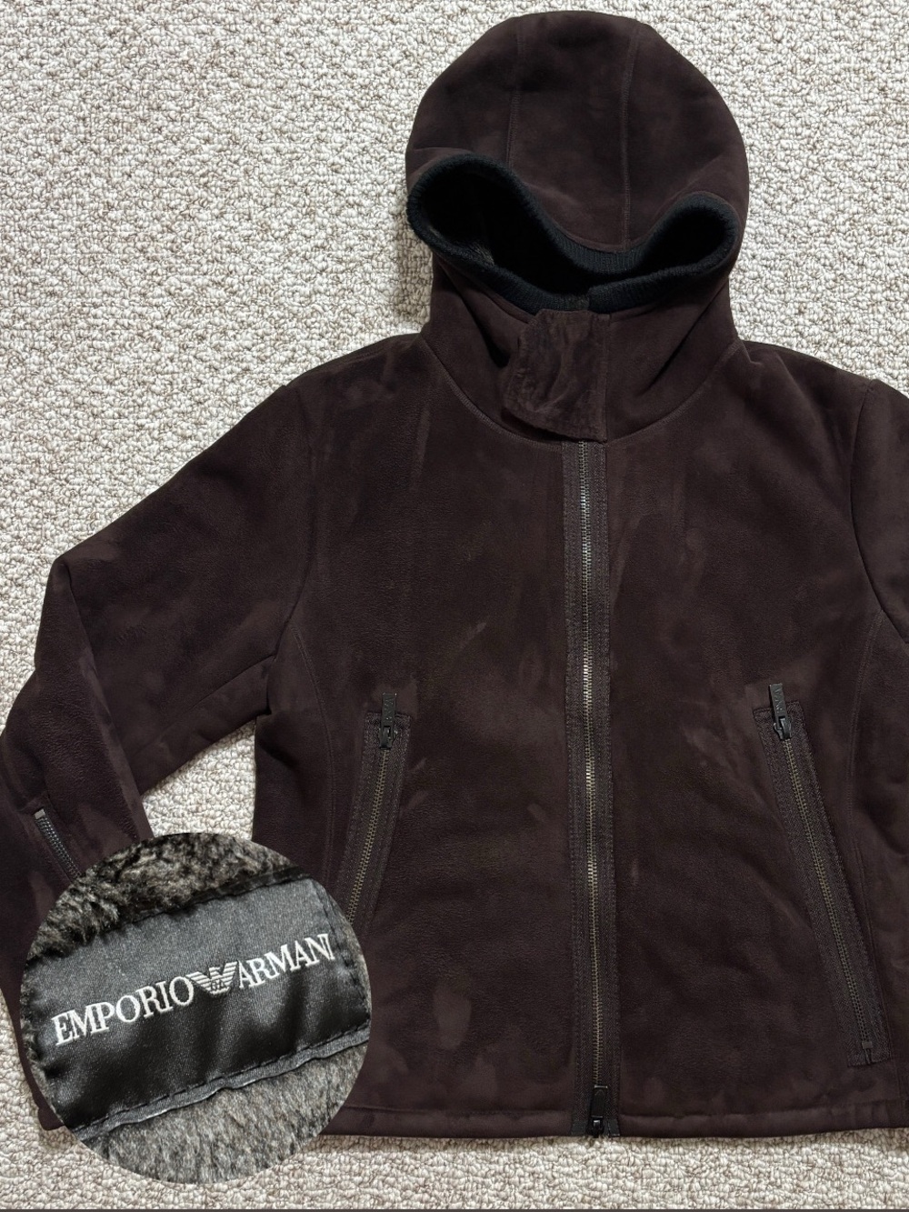 Vintage Emporio Armani Mens Brown Hooded Zip Jacket Italian Size 54